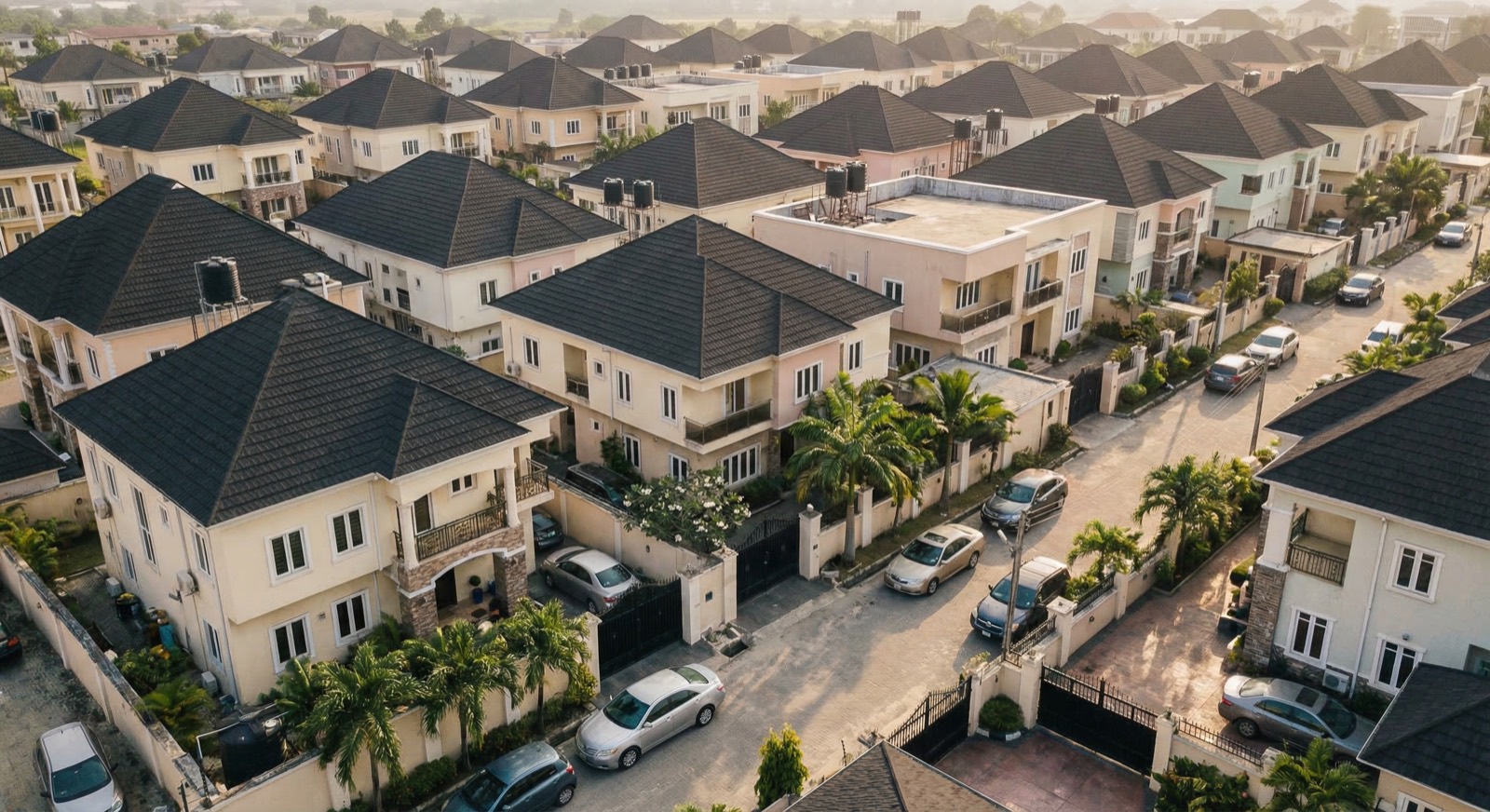 A Lagos neighbourhood at golden hour